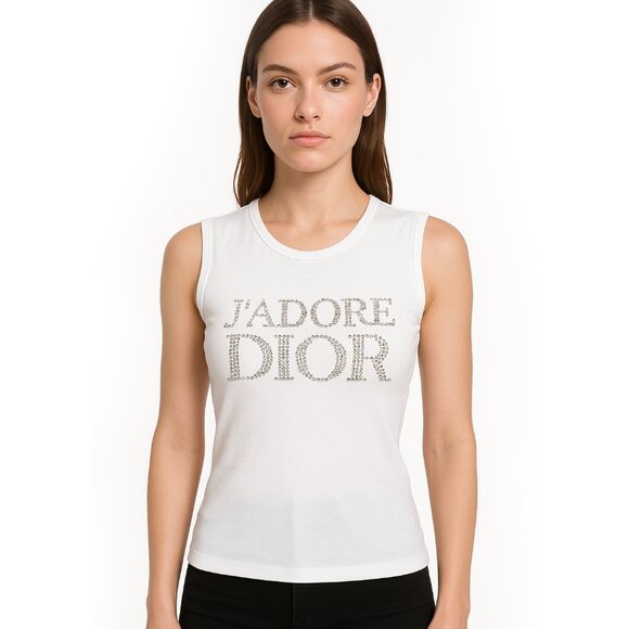 Authentic Christian Dior JAdore Dior Rhinestones Galliano Tank Top Shirt 38 - Picture 1 of 6